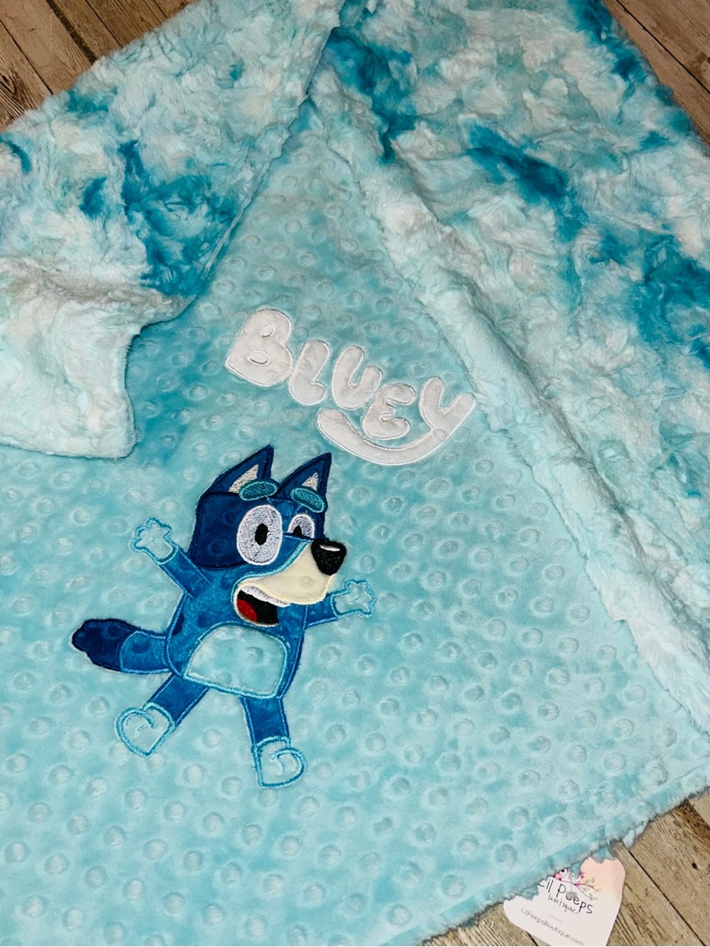 Handmade Bluey Plush Minky Baby Throw Blanket - Aqua - 30x36 Stroller Size
